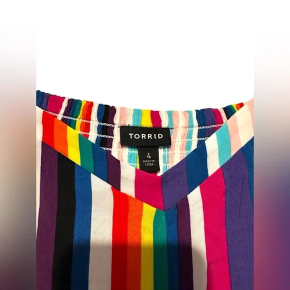 Torrid Midi Challis Skater Dress Striped Rainbow Colorful Pride Plus Sz 4X - Picture 4 of 10